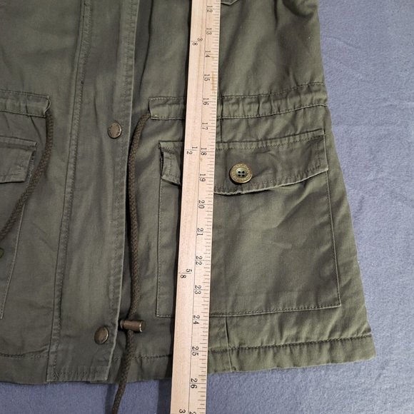 C'ESTTOI Vest Women S Green Fuzzy Lining Cinch Drawstring Waist Zip Snaps Milita - Picture 6 of 11